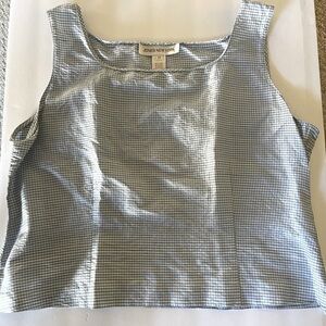 100% silk side zipper waist length sleeveless blue gingham top